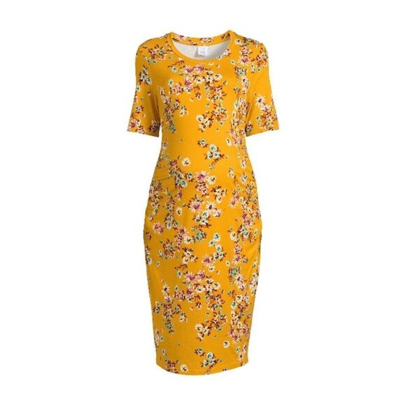 Maternity Floral Print Side Ruched Soft Comfy Dress Size S - Picture 1 of 8